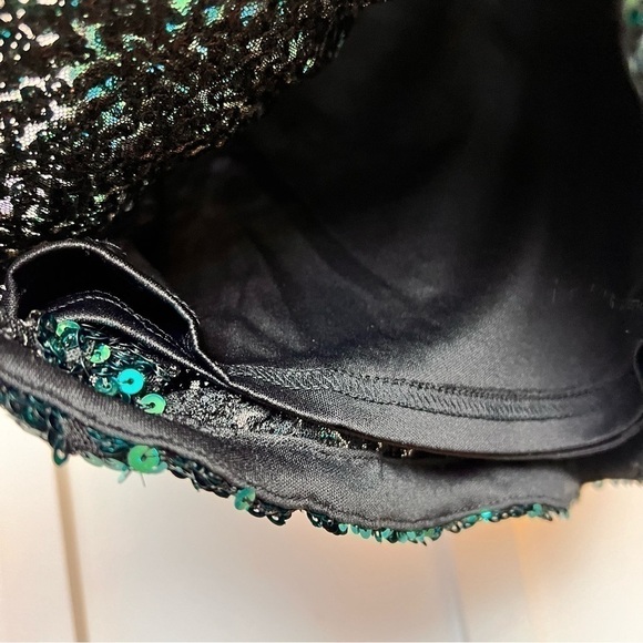 Lulus Teal Blue Black Sequin One-Shoulder Bodycon Mini Dress Medium Prom Lulu - Picture 8 of 12
